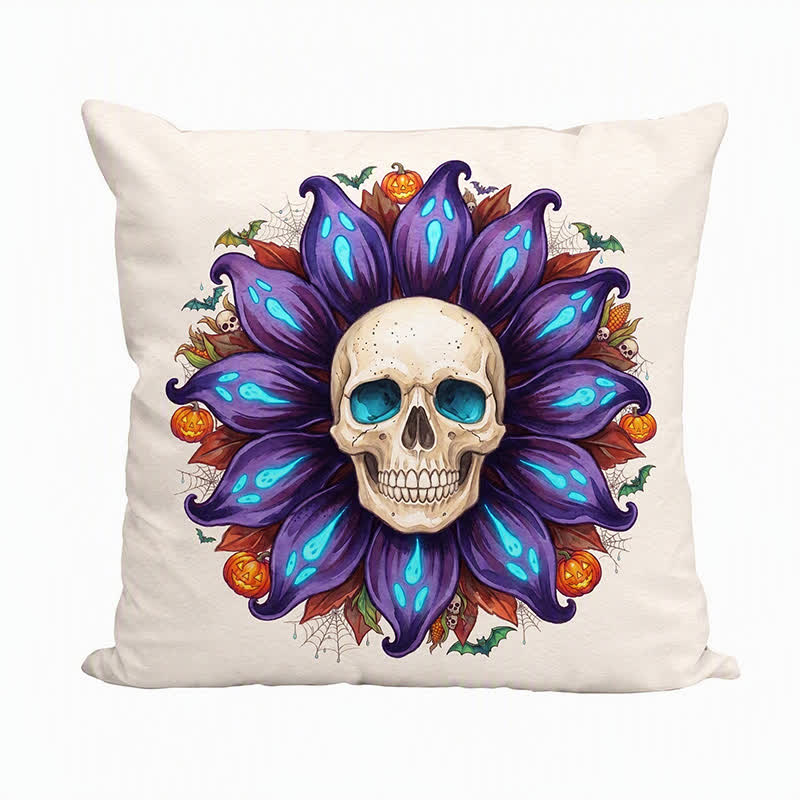 Gruseliges Sonnenblumen-Totenkopf-Plüschkissen - image 4