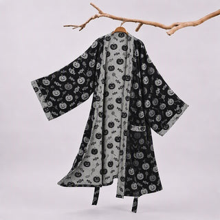 Halloween-Kürbis-Süßigkeiten-Baumwollkimono-Bademantel - Schwarz - 2XL - image 0