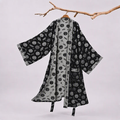 Halloween-Kürbis-Süßigkeiten-Baumwollkimono-Bademantel - Schwarz - 2XL - image 0