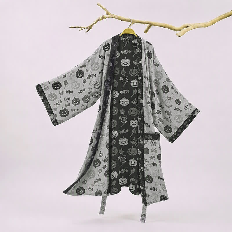 Halloween-Kürbis-Süßigkeiten-Baumwollkimono-Bademantel - Cremefarben - 2XL - image 5
