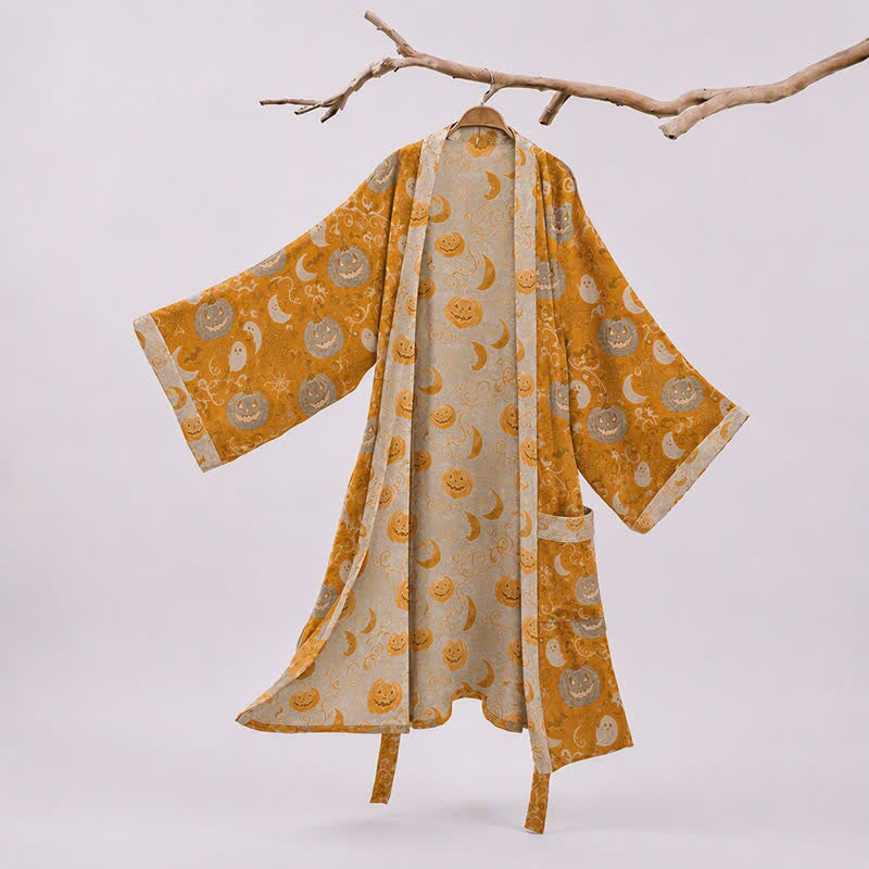 Halloween-Kimono-Bademantel mit Kürbissen und Geistern - Orange - 2XL - image 0