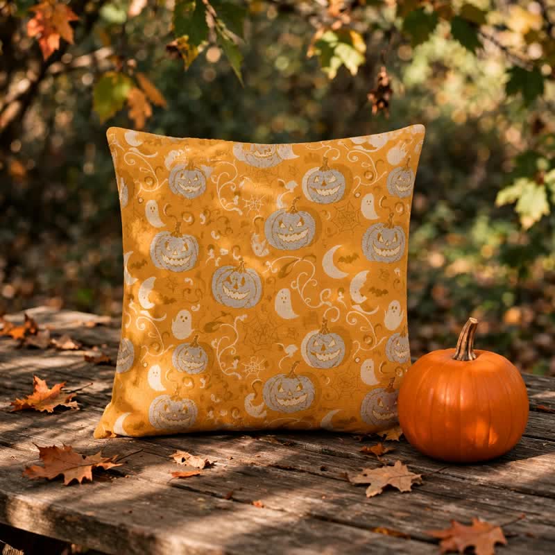 Orangefarbenes Kürbis-Geist-Baumwollkissen - image 3