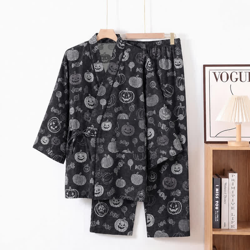 Kürbisbonbon-Baumwollkimono-Pyjama-Set - Schwarz - XL - image 1