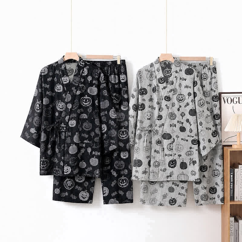 Kürbisbonbon-Baumwollkimono-Pyjama-Set - image 0