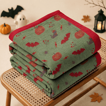 Halloween-Kürbis-Katzen-Spinne-Baumwolldecke - Grün - Decke - 98" x 94" - image 6