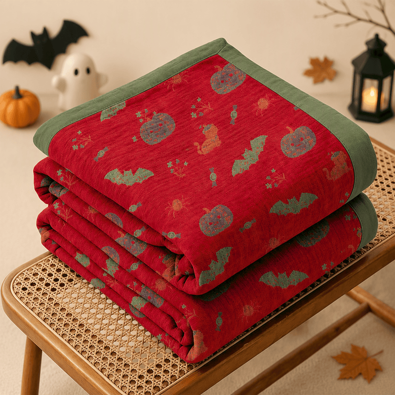 Halloween-Kürbis-Katzen-Spinne-Baumwolldecke - Rot - Decke - 98" x 94" - image 0