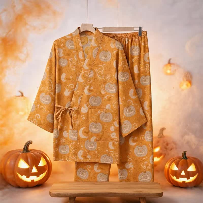 Halloween Kürbis-Geist Baumwollkimono-Pyjama-Set - image 2