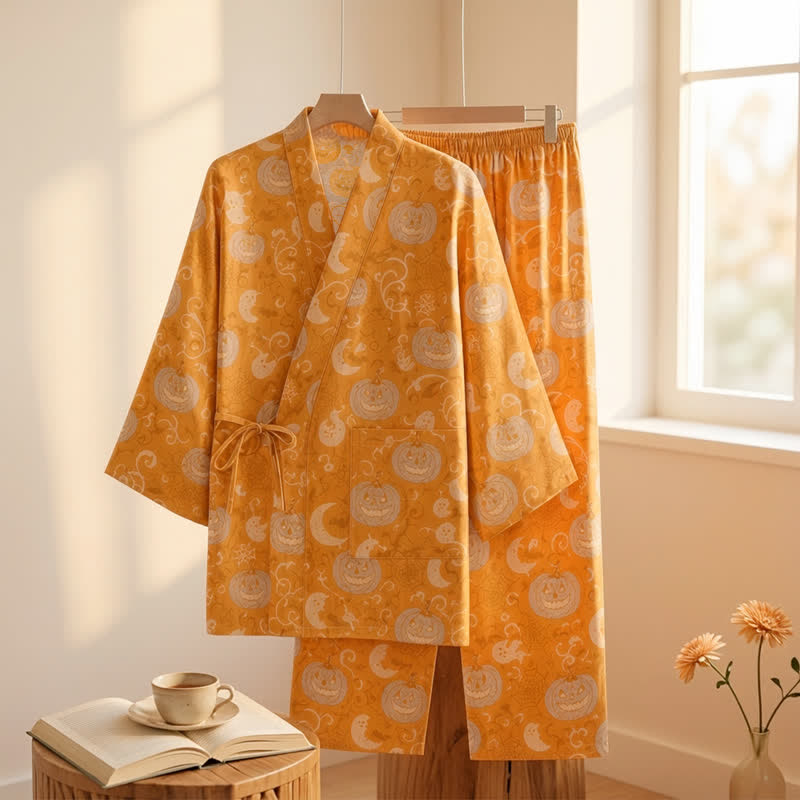 Halloween Kürbis-Geist Baumwollkimono-Pyjama-Set - image 1