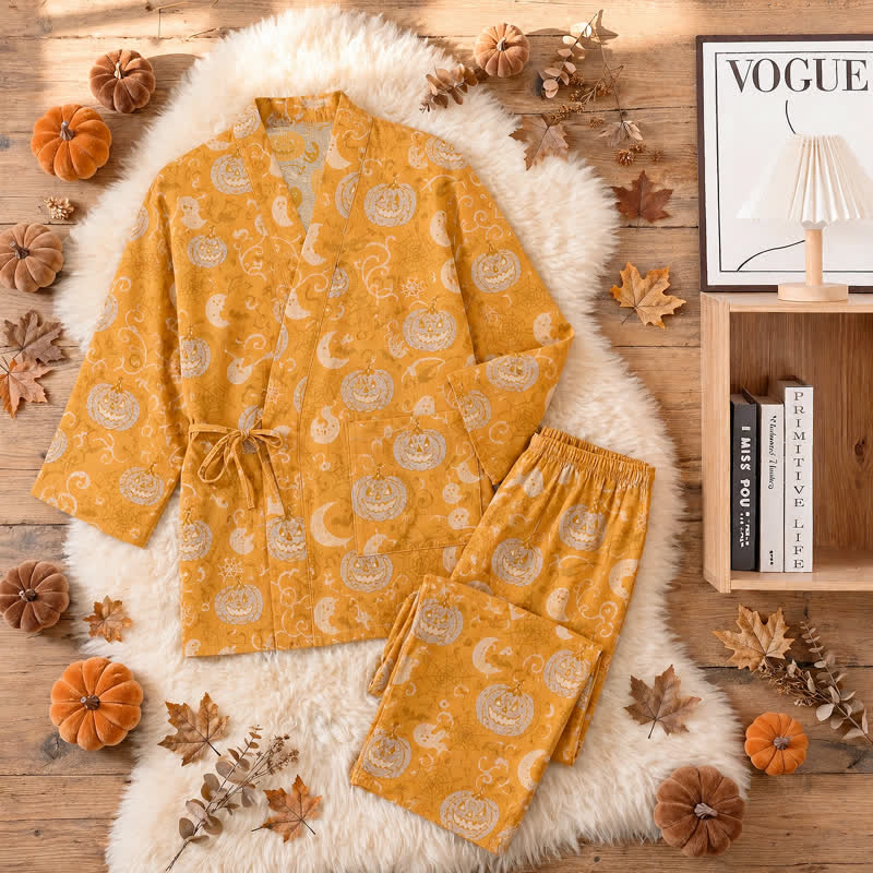 Halloween Kürbis-Geist Baumwollkimono-Pyjama-Set - image 3
