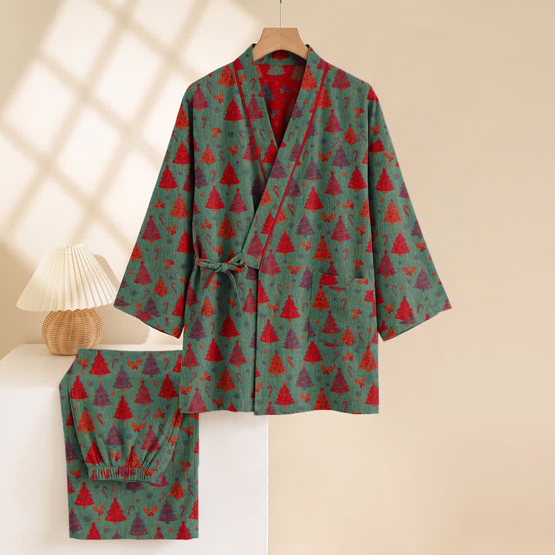 Weihnachtsbaum-Baumwollkimono-Loungewear-Set - image 5