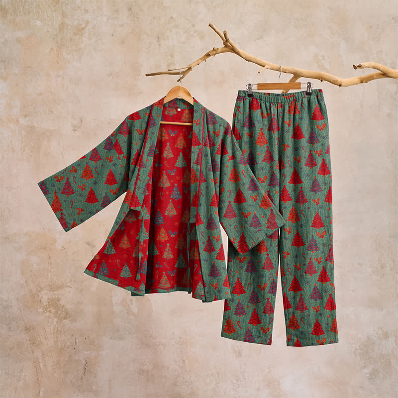 Weihnachtsbaum-Baumwollkimono-Loungewear-Set - image 4