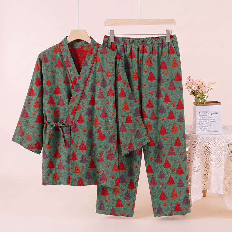Weihnachtsbaum-Baumwollkimono-Loungewear-Set - image 3