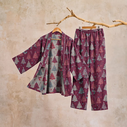 Weihnachtsbaum-Baumwollkimono-Loungewear-Set - image 19