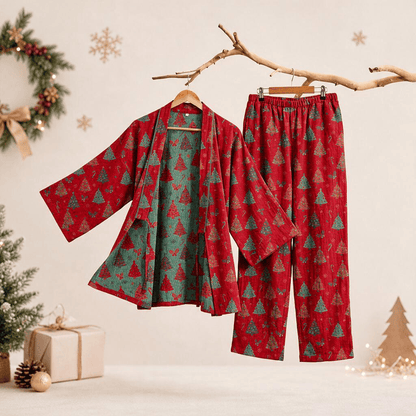 Weihnachtsbaum-Baumwollkimono-Loungewear-Set - Rot - XL - image 8
