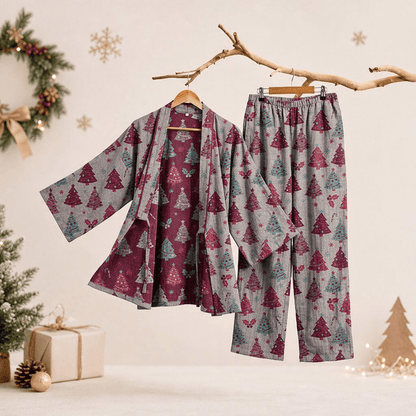 Weihnachtsbaum-Baumwollkimono-Loungewear-Set - Beige - XL - image 24