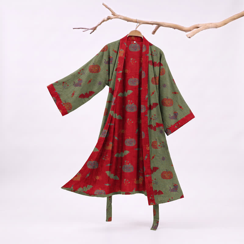 Halloween Kürbis Katze Baumwollkimono-Bademantel - Grün - XXL - image 6
