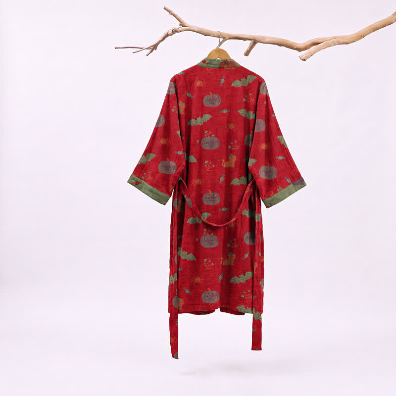 Halloween Kürbis Katze Baumwollkimono-Bademantel - image 1