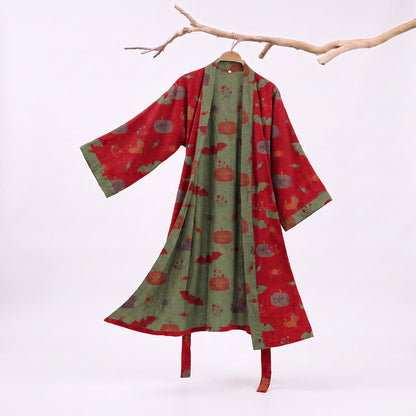 Halloween Kürbis Katze Baumwollkimono-Bademantel - Rot - XXL - image 0