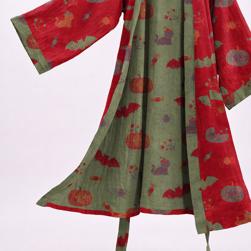 Halloween Kürbis Katze Baumwollkimono-Bademantel - image 4