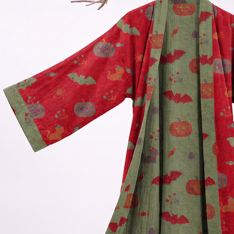Halloween Kürbis Katze Baumwollkimono-Bademantel - image 3