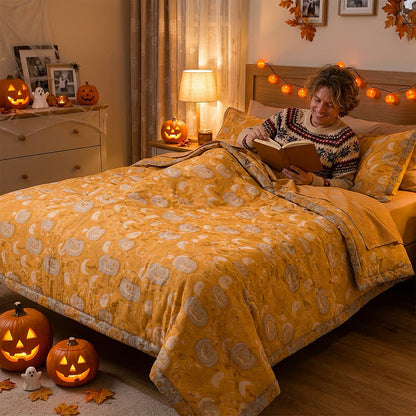 Orangefarbene Halloween-Kürbis-Baumwolldecke - image 4