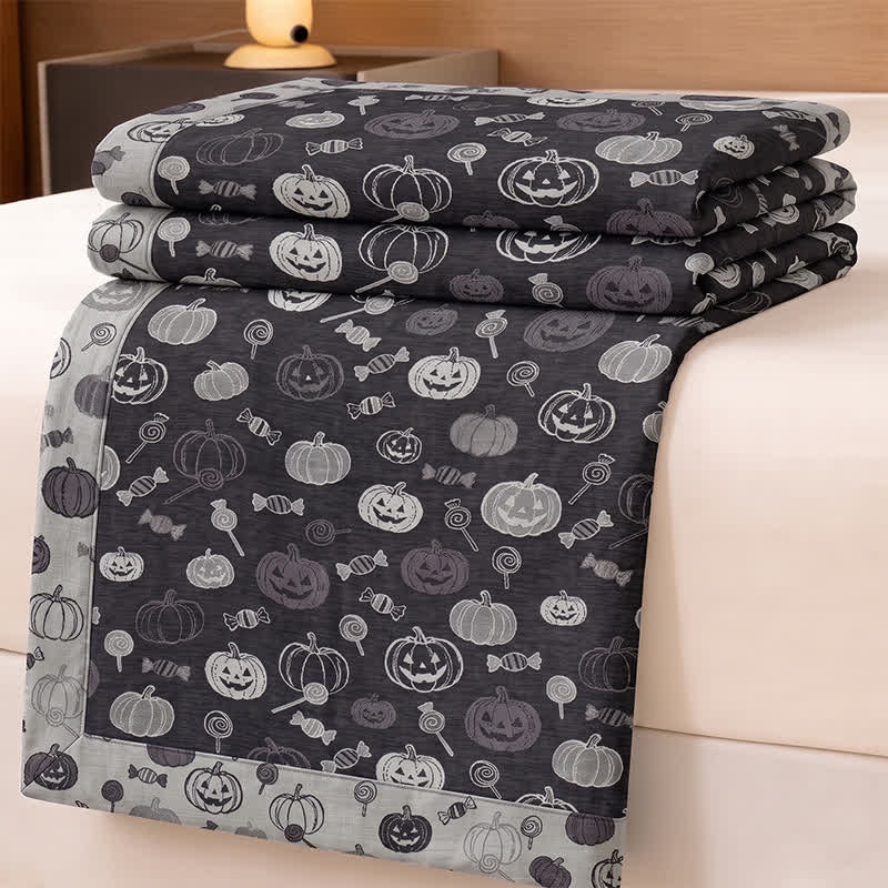Schwarze Halloween-Kürbis-Süßigkeiten-Baumwolldecke - image 1