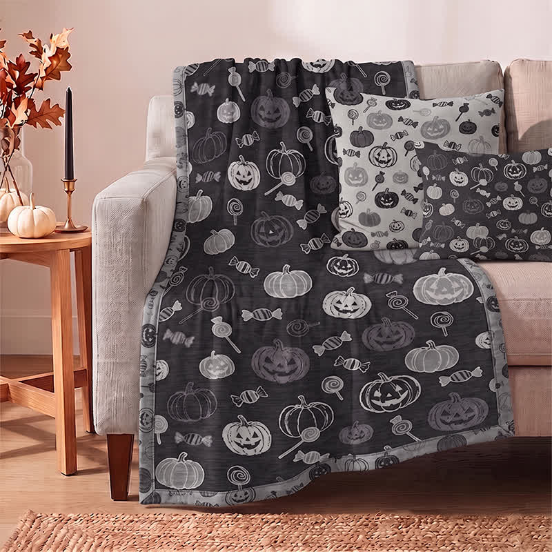 Schwarze Halloween-Kürbis-Süßigkeiten-Baumwolldecke - image 2