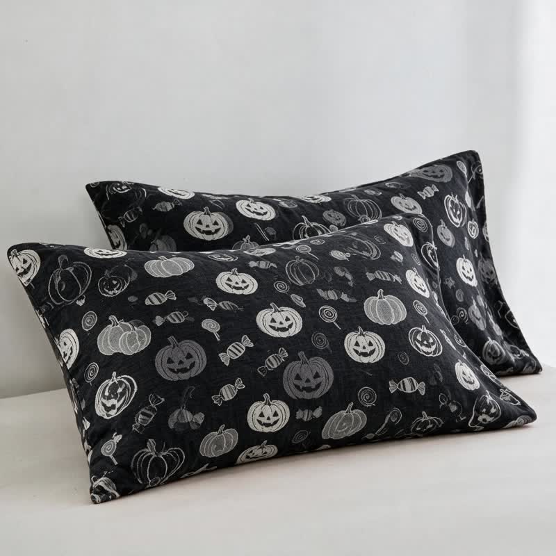 Schwarze Halloween-Kürbis-Süßigkeiten-Baumwolldecke - Schwarz - 2 Kissenbezüge - 51cm x 91cm - image 5