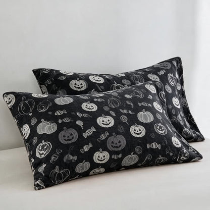 Schwarze Halloween-Kürbis-Süßigkeiten-Baumwolldecke - Schwarz - 2 Kissenbezüge - 51cm x 91cm - image 5