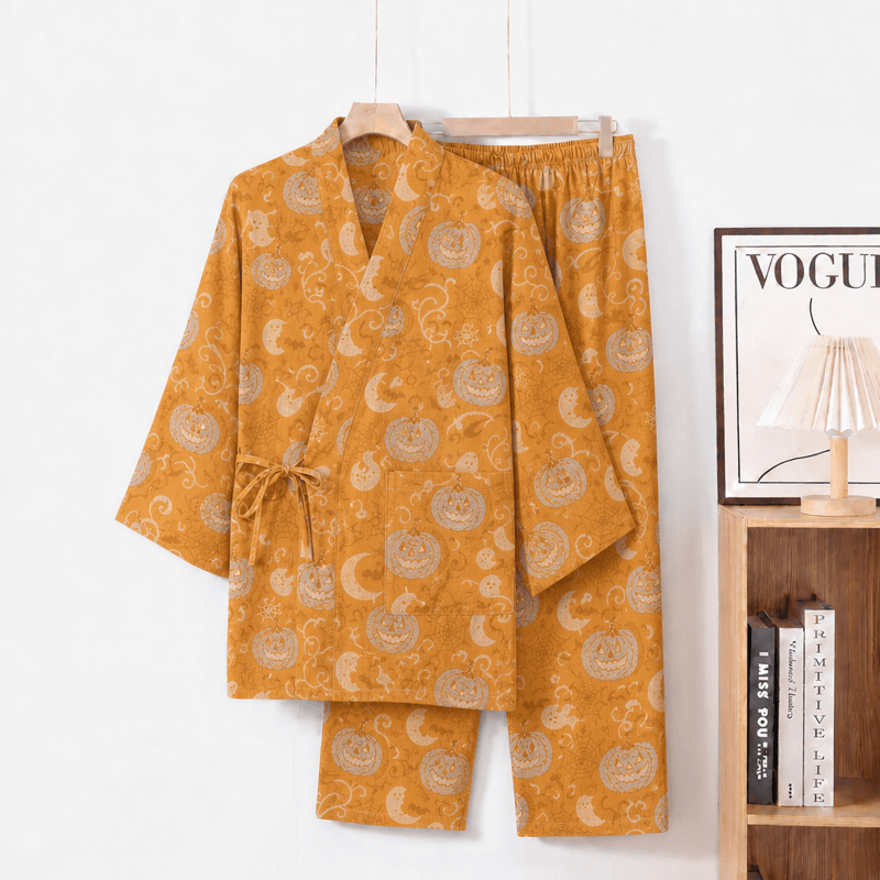 Halloween Kürbis-Geist Baumwollkimono-Pyjama-Set - Orange - XL - image 0