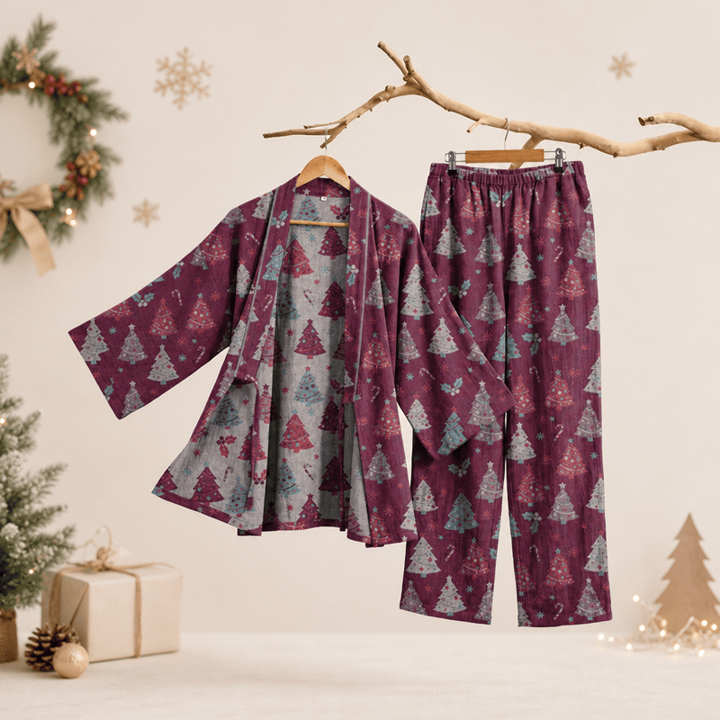 Weihnachtsbaum-Baumwollkimono-Loungewear-Set - Lila - XL - image 15