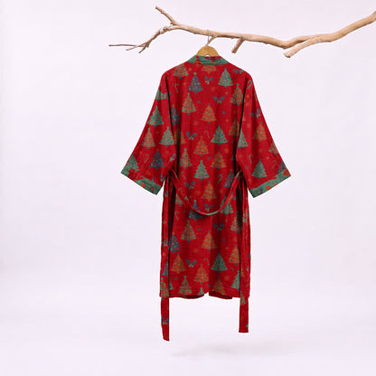 Kimono-Bademantel aus Baumwollgaze mit Weihnachtsbaummotiv - image 1