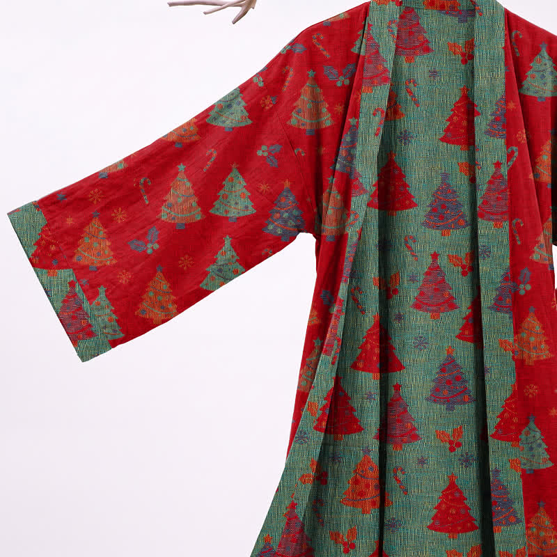 Kimono-Bademantel aus Baumwollgaze mit Weihnachtsbaummotiv - image 3