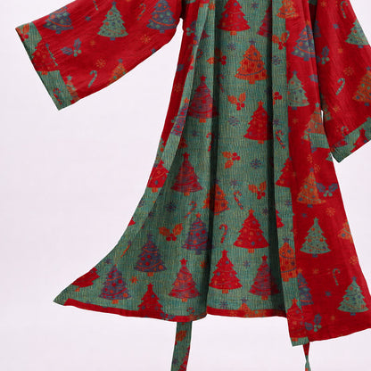 Kimono-Bademantel aus Baumwollgaze mit Weihnachtsbaummotiv - image 4