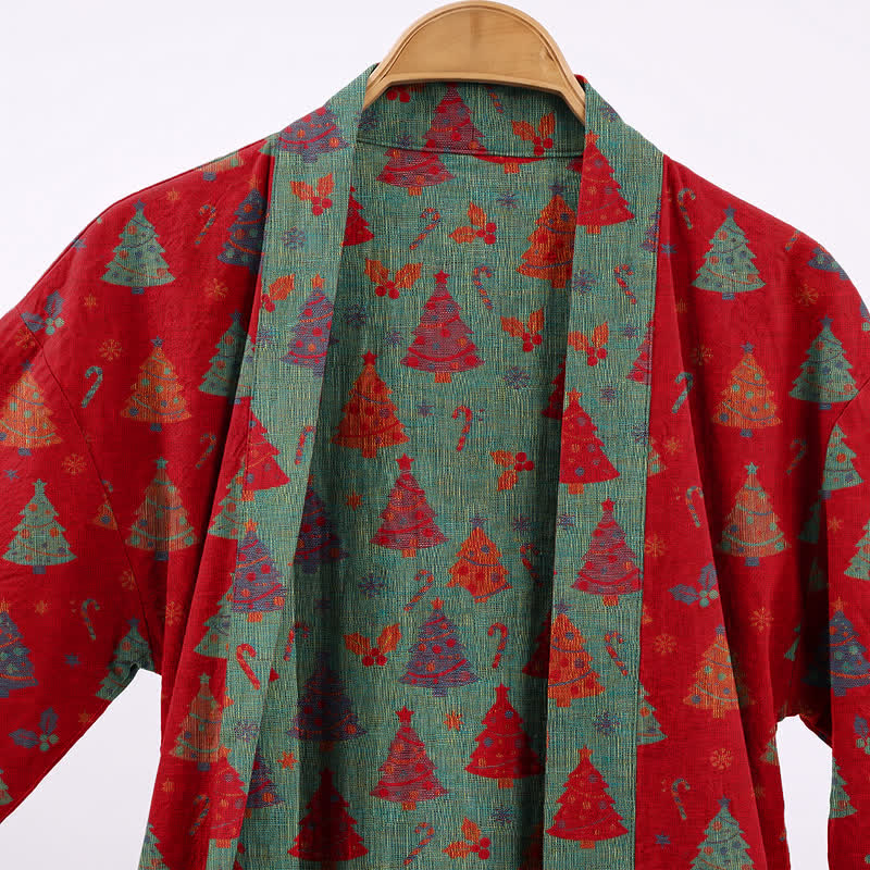 Kimono-Bademantel aus Baumwollgaze mit Weihnachtsbaummotiv - image 2