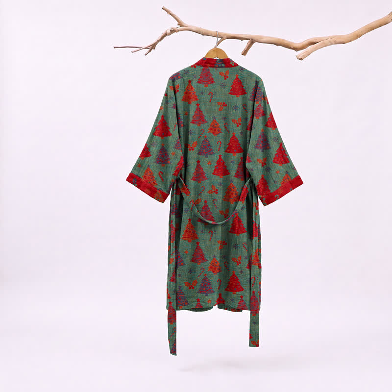 Kimono-Bademantel aus Baumwollgaze mit Weihnachtsbaummotiv - image 7