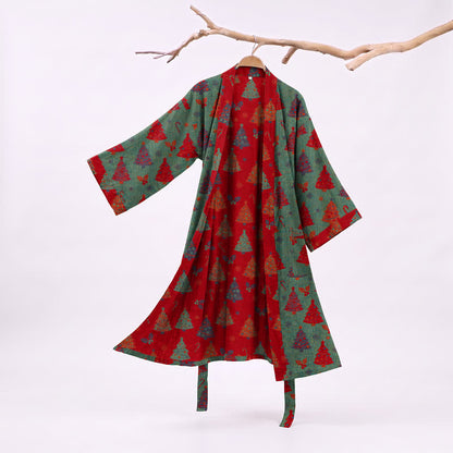 Kimono-Bademantel aus Baumwollgaze mit Weihnachtsbaummotiv - Grün - XXL - image 6