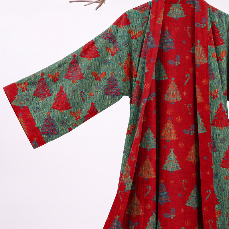 Kimono-Bademantel aus Baumwollgaze mit Weihnachtsbaummotiv - image 9