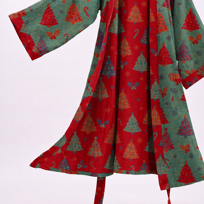 Kimono-Bademantel aus Baumwollgaze mit Weihnachtsbaummotiv - image 10