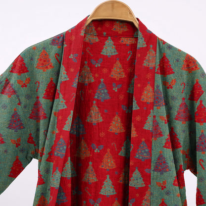 Kimono-Bademantel aus Baumwollgaze mit Weihnachtsbaummotiv - image 8
