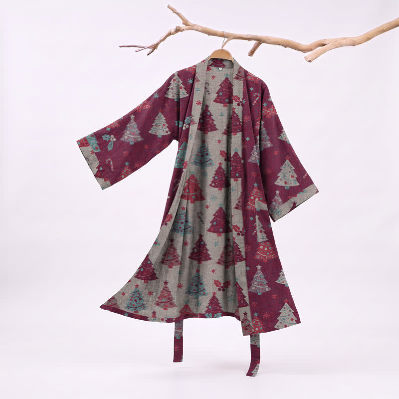 Kimono-Bademantel aus Baumwollgaze mit Weihnachtsbaummotiv - Lila - XXL - image 12