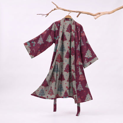 Kimono-Bademantel aus Baumwollgaze mit Weihnachtsbaummotiv - Lila - XXL - image 12