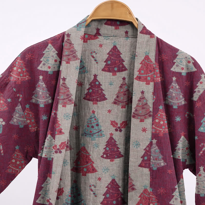 Kimono-Bademantel aus Baumwollgaze mit Weihnachtsbaummotiv - image 14