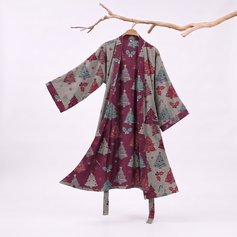 Kimono-Bademantel aus Baumwollgaze mit Weihnachtsbaummotiv - Beige - XXL - image 18