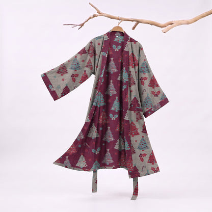 Kimono-Bademantel aus Baumwollgaze mit Weihnachtsbaummotiv - Beige - XXL - image 18