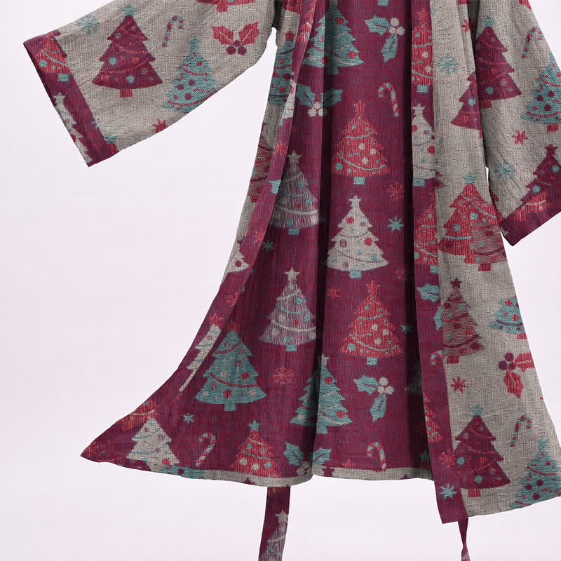 Kimono-Bademantel aus Baumwollgaze mit Weihnachtsbaummotiv - image 22