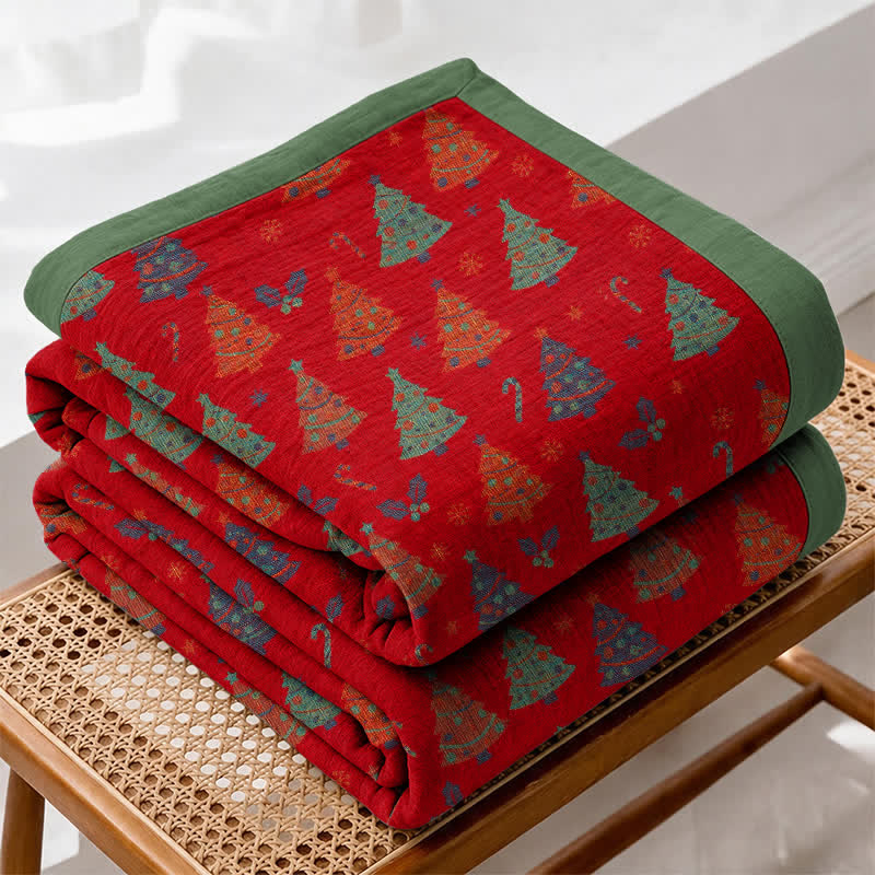 Festliche Weihnachtsbaum-Baumwollgaze-Decke - Rot - Decke - 98" x 94" - image 0