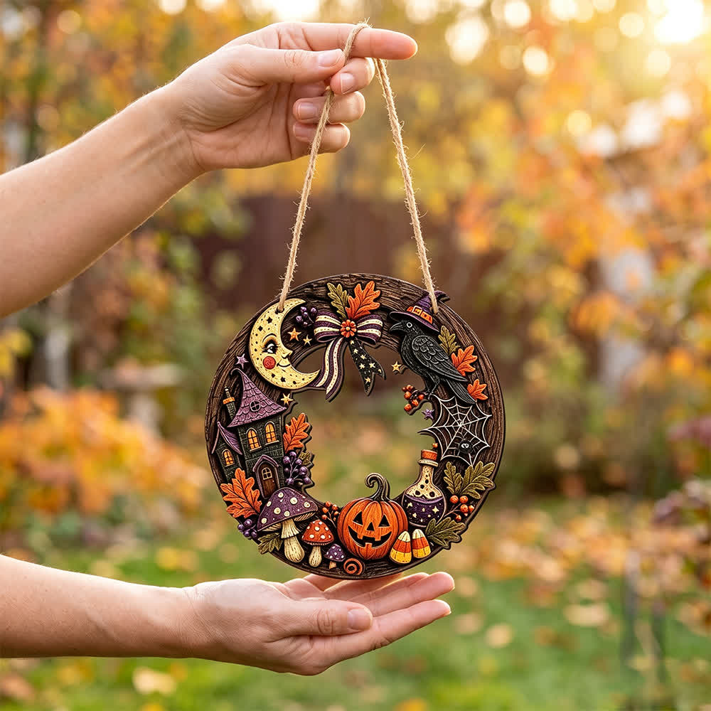 Halloween-Holzkranz mit Juteseil - Hexenhaus - 4 Stück - 7,87" - image 3