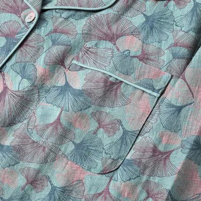 Loungewear-Set aus Baumwolle mit Ginkgoblatt-Motiv und gekerbtem Kragen - image 4