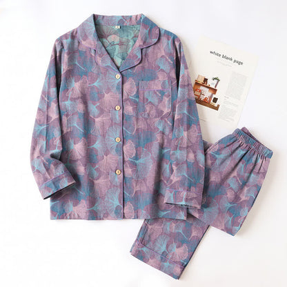 Loungewear-Set aus Baumwolle mit Ginkgoblatt-Motiv und gekerbtem Kragen - image 8